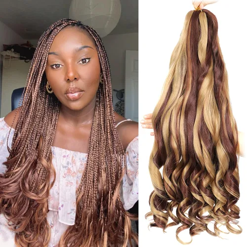 Miniatura 57 de Cabello Rizado Francés para Trenzar de 18 Pulgadas, 8 Paquetes Color Borgoña - Cabello para Trenzar Pre-Estirado con Rebote - Extensiones de Cabello
