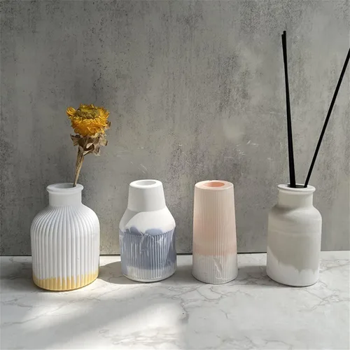 Miniatura 5 de Molde de silicona para florero a rayas, maceta suculenta, maceta de hormigón, yeso, molde de cemento, resina epoxi, soporte para bolígrafo