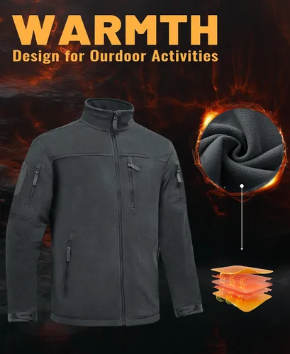 Miniatura 3 de TACVASEN Chaqueta de forro polar para hombre, chaqueta de invierno con cremallera completa, chaqueta táctica ligera, abrigos de senderismo al aire