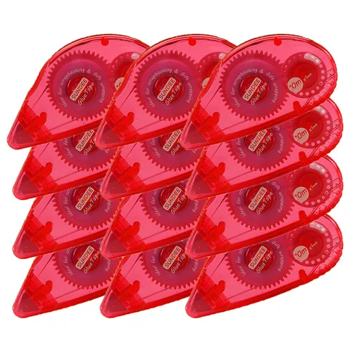 Glue Runner - Rodillo de cinta adhesiva permanente de doble cara, 0.3 x 360 pulgadas, aplicador de rodillo adhesivo permanente, paquete de 12, rojo