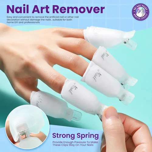 Miniatura 3 de Kit de herramientas para quitar esmalte de uñas de gel con clips de uñas de plástico, botella removedor de esmalte de uñas de 3.4 fl oz, toallitas