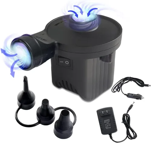 Bomba de aire eléctrica, bombas de colchón de aire de llenado rápido portátiles para cojines inflables con 3 boquillas, inflador/deflector de 110 V