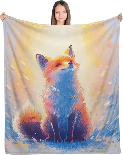 Manta de zorro – Forro polar de felpa suave para niños, bonita decoración de zorro rojo, 50 x 40 pulgadas