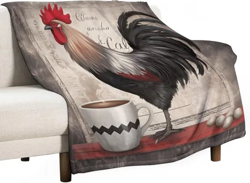 Miniatura 15 de Manta de microfibra suave y acogedora con diseño de gallo rústico en blanco y negro, suave y acogedora manta de microfibra para sofá, cama, oficina