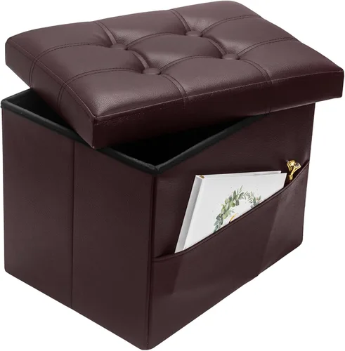 Miniatura 24 de Bsketa - Otomana de almacenamiento plegable, taburete con asiento acolchado de espuma más gruesa, pequeña otomana de cuero con almacenamiento, Blanco