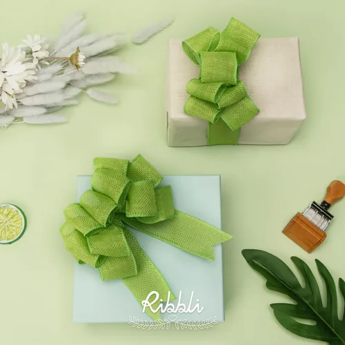 Miniatura 5 de Ribbli Cinta con alambre de arpillera verde manzana, 1-1/2 pulgadas x 10 yardas, cinta con borde con alambre para lazo grande, corona, decoración