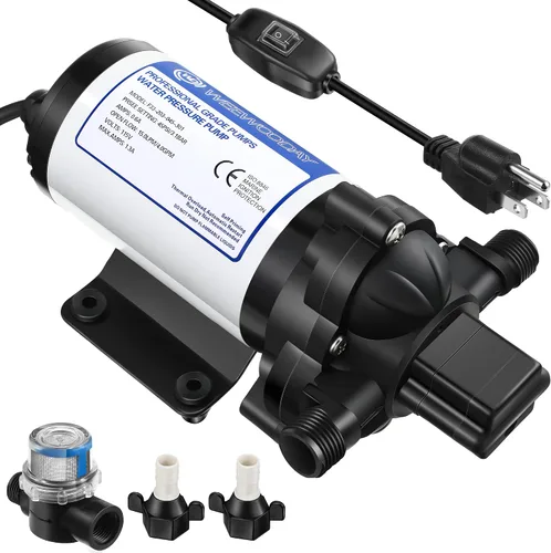 Bomba de diafragma de presión de agua 115V 4GPM 45 PSI con interruptor de encendido/apagado de extensión, bomba de refuerzo industrial autocebante