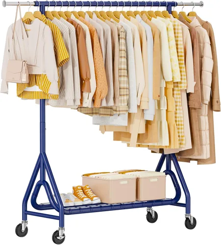Miniatura 12 de Perchero de Ropa Resistente, Perchero de Ropa de Metal con Capacidad de 450 Libras, Percheros Rodantes para Colgar Ropa con Ruedas Bloqueables