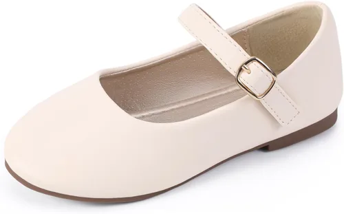 PANDANINJIA Zapatos de vestir para niñas con diseño de flores y perlas, zapatos planos Adela para boda, fiesta, escuela, para niños pequeños