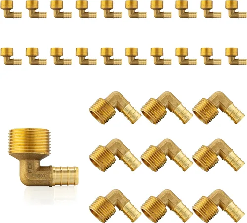 Miniatura 23 de Paquete de 5 accesorios PEX, adaptador de codo NPT roscado macho Pex de 1/2 pulgadas x 3/4 pulgadas, accesorios de engarce de latón, para tubería