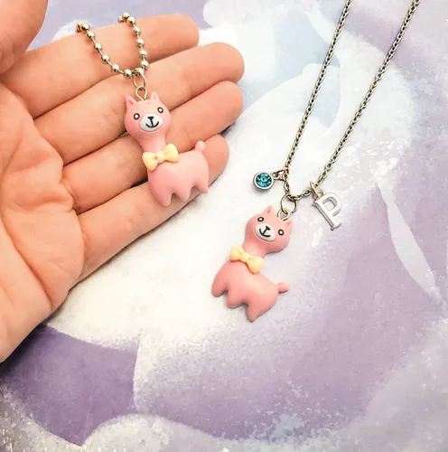 Miniatura 3 de Llama Necklace, Alpaca Necklace, Kawaii, Pink Llama, Kitsch, Pink Resin Alpaca Necklace, Optional Personalization