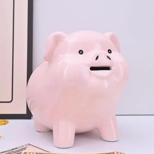Miniatura 11 de Alcancía de Cerámica en Forma de Cerdo para Adultos, Debe Romperse para Abrir, Banco de Monedas para Niñas y Niños, Caja de Dinero en Efectivo