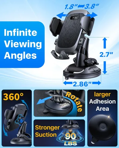 Miniatura 9 de [Antivibración de grado militar y succión giratoria de 360°] Soporte de montaje para teléfono de coche mejorado 2026 【90+ libras el más seguro