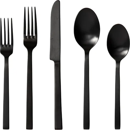 Fortessa Viggo - Cubiertos de acero inoxidable, color negro cepillado, juego de 20 piezas, servicio para 4 personas