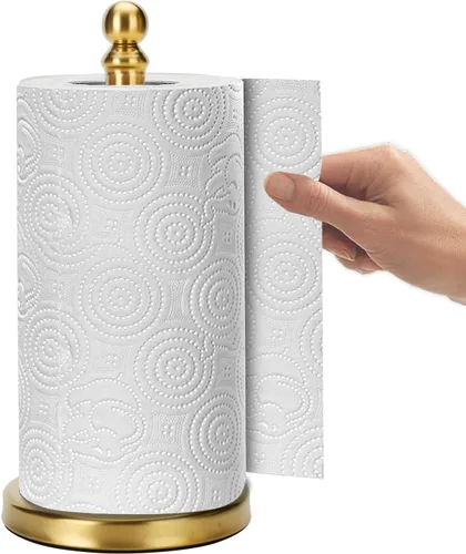 Soporte para toallas de papel, soporte para toallas de papel dorado, con base pesada para operación con una sola mano (dorado)