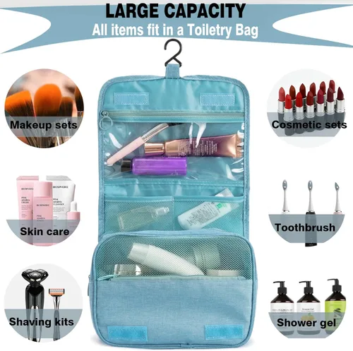 Miniatura 5 de L&FY Neceser portátil multifuncional para viaje, estuche de maquillaje y cosméticos, organizador de artículos de aseo, A-Negro