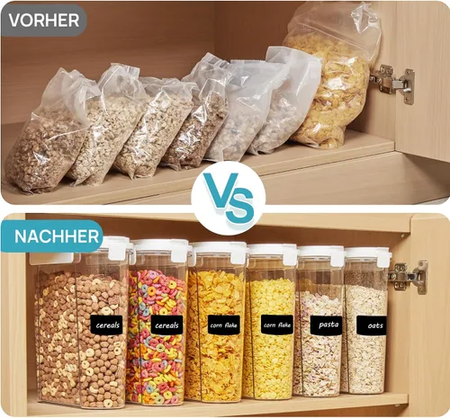 Miniatura 4 de Vtopmart Juego de recipientes para cereales, 3 recipientes herméticos de almacenamiento de alimentos con tapas abatibles, dispensador organizador