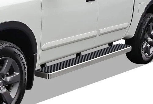 Miniatura 15 de APS Estribos de rueda a rueda con recubrimiento en polvo negro de 5 pulgadas, escalones laterales compatibles con Nissan Titan 2004-2025 Crew Cab