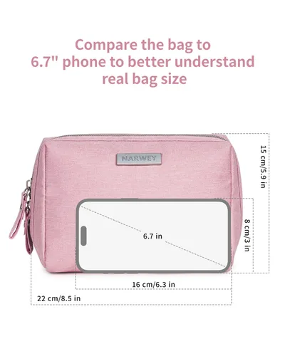 Miniatura 6 de Bolsa de maquillaje Narwey para viaje, bolsa de cosméticos organizadora, bolsa de aseo con compartimentos para mujeres y niñas (grande, rosa)
