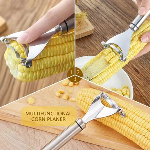 Miniatura 3 de Pelador y cepillador de maíz de acero inoxidable, juego de 4 piezas, mango ergonómico, removedor de granos de maíz, herramienta mágica para pelar