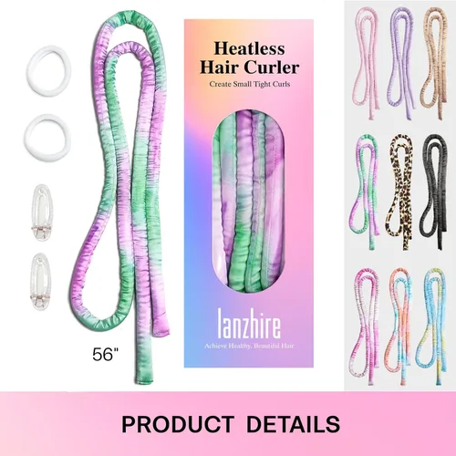 Miniatura 7 de Lanzhire Diadema rizadora sin calor para rizos nocturnos, rizadores sin calor para cabello largo y corto (teñido anudado morado)
