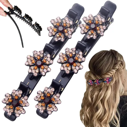 2 pinzas para el cabello trenzadas con piedra de cristal brillante, accesorios de cabello para mujer para corte de peinado, pinzas de pelo trenzadas