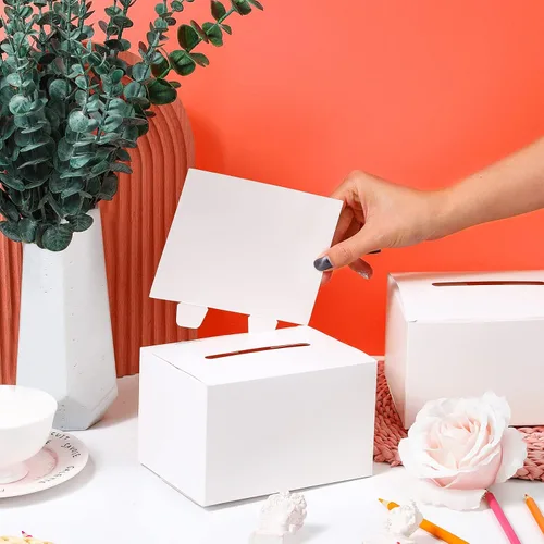 Miniatura 4 de Spakon 24 urnas de cartón con ranura, caja de sugerencias blanca a granel, cajas de donación de rifa con cabecera extraíble para recaudación