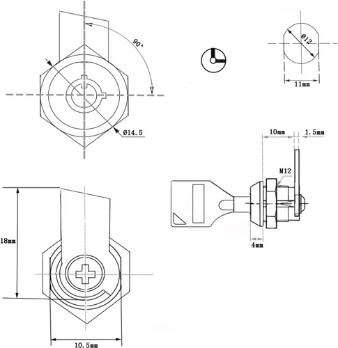 Miniatura 4 de Cerradura de cilindro de leva tubular con acabado cromado con 2 llaves de seguridad para gabinete de seguridad, cerradura de leva con llave igual