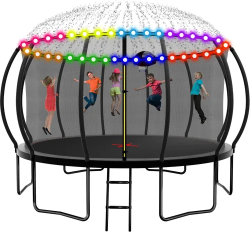 Miniatura 11 de Trampolín de 1500 libras, 8 pies, 12 pies, 14 pies, 16 pies, para niños y adultos, trampolín al aire libre con red de cierre, rociador, bola