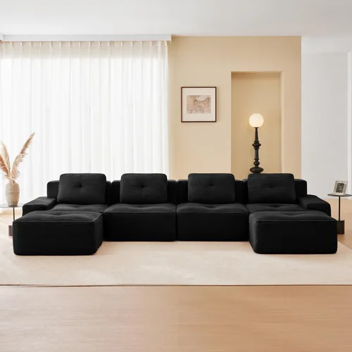 Miniatura 92 de Sofás modulares sin hueso de 152.8 pulgadas para sala de estar, sofá modular con diván en forma de L, cómodo asiento profundo tapizado de tela