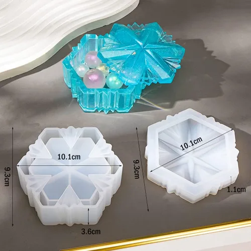 Miniatura 3 de Molde de resina para caja de copo de nieve, molde de silicona para tarro de joyería de Navidad con tapa, molde de fundición epoxi