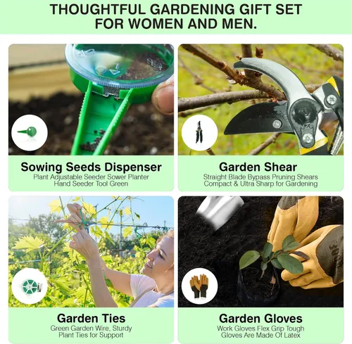 Miniatura 6 de Juego de herramientas de jardín – Herramientas de mano de jardinería de acero inoxidable premium con mango de madera de haya maciza – Kit