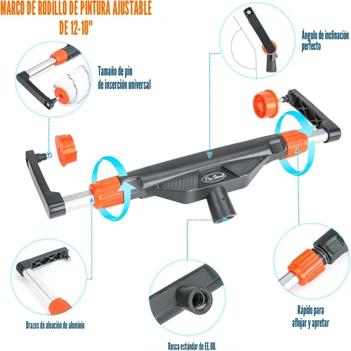 Miniatura 3 de Kit de rodillos de pintura grandes ajustables de 10 piezas de 12 a 18 pulgadas: postes de extensión de aluminio de 1-5 pies, limpiador de brocha