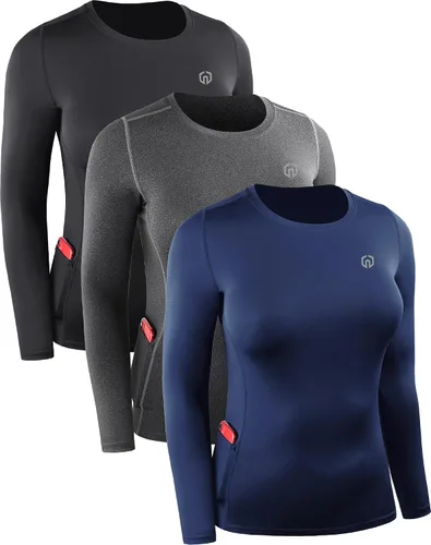 Miniatura 46 de NELEUS - Camisa deportiva de compresión atlética, de manga larga, para mujer, dry fit, paquete de 3