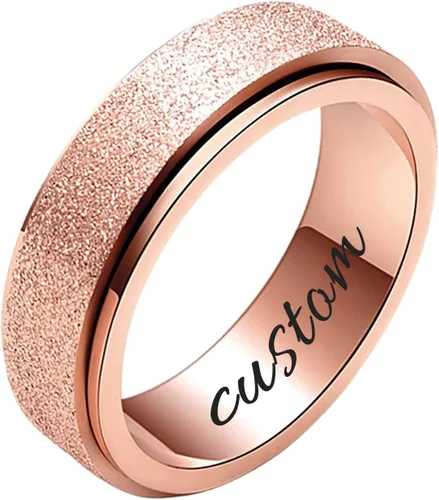 Miniatura 6 de 2 anillos antiestrés para la ansiedad para mujeres, anillo de boda de acero de titanio para niñas, grabado personalizado, explosión de arena