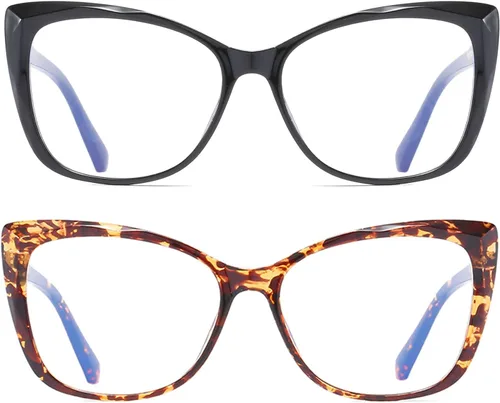 Miniatura 2 de Lentes de lectura de gran tamaño con diseño de ojo de gato para mujer, ligeros y grandes, lentes de moda para hombres, Paquete de 2 (negro+tortuga)
