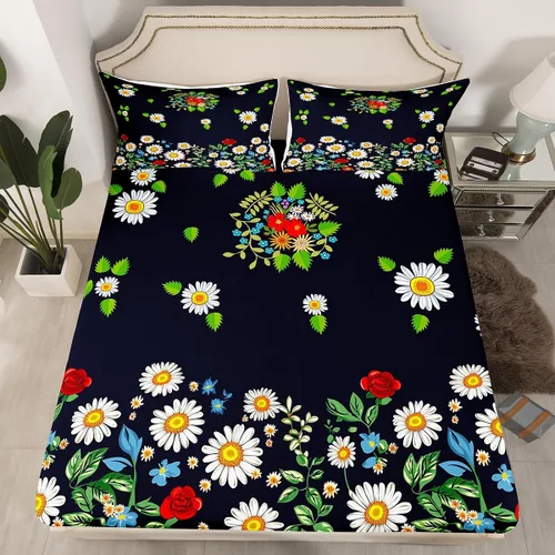 Miniatura 27 de Juego de ropa de cama de flores Groovy de los años 70, sábana bajera ajustable de flores de arco iris para niños y niñas, sábanas de ropa de cama