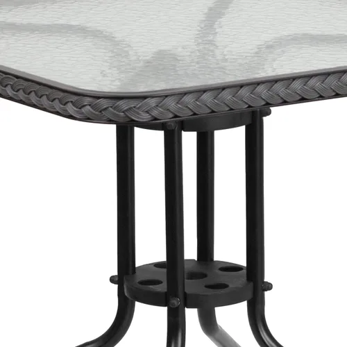 Miniatura 6 de Flash Furniture Mesa cuadrada de metal de vidrio de 28 pulgadas con borde de ratán gris y 4 sillas apilables de ratán gris Transparente/Gris