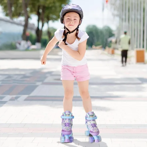 Miniatura 7 de Nattork Patines de ruedas para niños y niñas, 4 tamaños ajustables con ruedas iluminadas para niños principiantes para interiores y exteriores Cielo