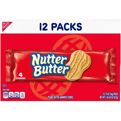 Miniatura 14 de Nutter Butter Galletas sándwich de mantequilla de maní, 12 paquetes de bocadillos (4 galletas por paquete)