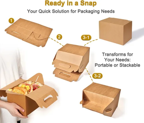 Miniatura 6 de Happyhiram Paquete de 10 Cajas Grandes a Dos Aguas, Color Marrón - Contenedores de Papel Kraft Resistentes de 9x6x6 Pulgadas para Regalos, Almuerzos