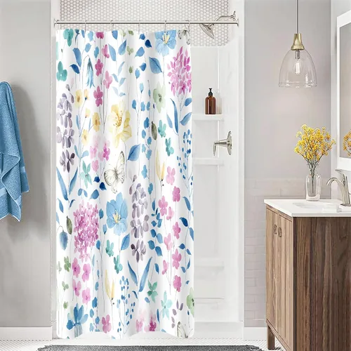 Miniatura 32 de MAYZUS Cortina de ducha con flores azules acuáticas, lindas cortinas de tela con flores para baño, juego de cortinas de tela de aguamarina