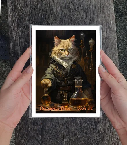 Miniatura 3 de Decoupage - Paquete de papel (35 hojas de 6 x 8 pulgadas), gatos inteligentes y divertidos en ropa humana, para hacer pociones FLONZ, ilustración