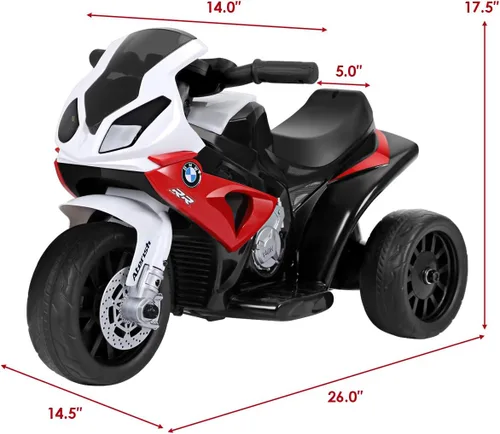 Miniatura 6 de Costzon Motocicleta eléctrica para niños, con licencia BMW de 6 V, juguete alimentado por batería con faros delanteros y música, pedal, 3 ruedas