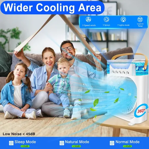 Miniatura 4 de Aire acondicionado portátil – Pequeño enfriador de aire personal silencioso portátil de CA, mini ventilador de escritorio alimentado por USB