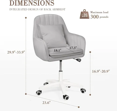 Silla de tocador de terciopelo con respaldo medio, silla giratoria de escritorio con ruedas, moderna silla de maquillaje tapizada para mujeres y