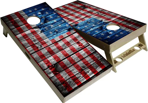Miniatura 6 de Serie American Flag – Tablas de cornhole prémium con portavasos y un asa, incluye 2 tablas de cornhole regulables de 4 x 2 pies con madera
