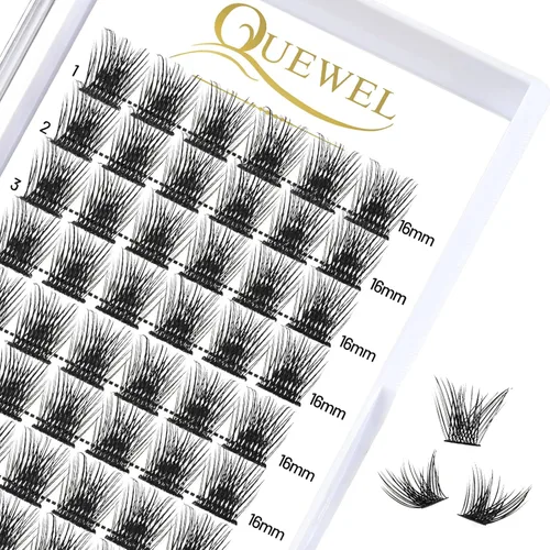 Miniatura 64 de QUEWEL Kit de extensión de pestañas DIY, racimos de pestañas 3D con 280 piezas, racimos de pestañas mixtas de 10-16 mm (30+40+50D), pinzas