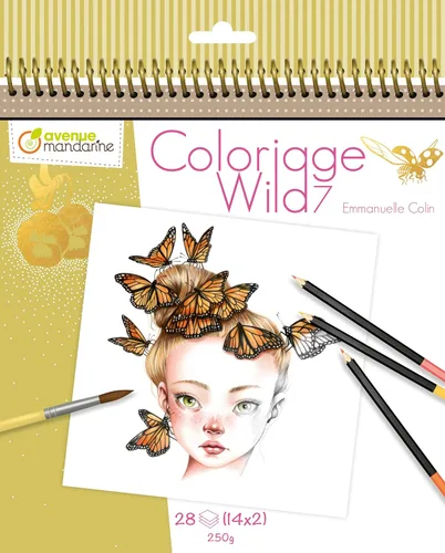 Clairefontaine ES Avenue Mandarine GY134C Libro para Colorear Wild 7, Emmanuelle Colin, 28 Dibujos 7.9 x 7.9 in, Papel Certificado PEFC para Lápices