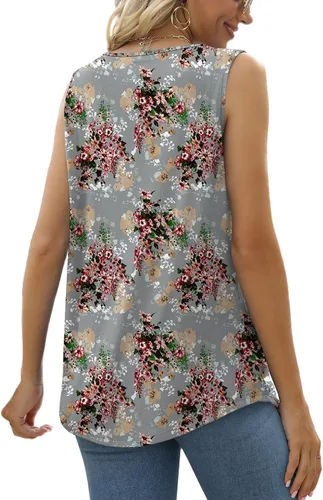 Miniatura 73 de Saloogoe - Camisetas sin mangas veraniegas para mujeres, plisadas con cuello cuadrado y dobladillo curvado, blusas de ajuste holgado con movimiento